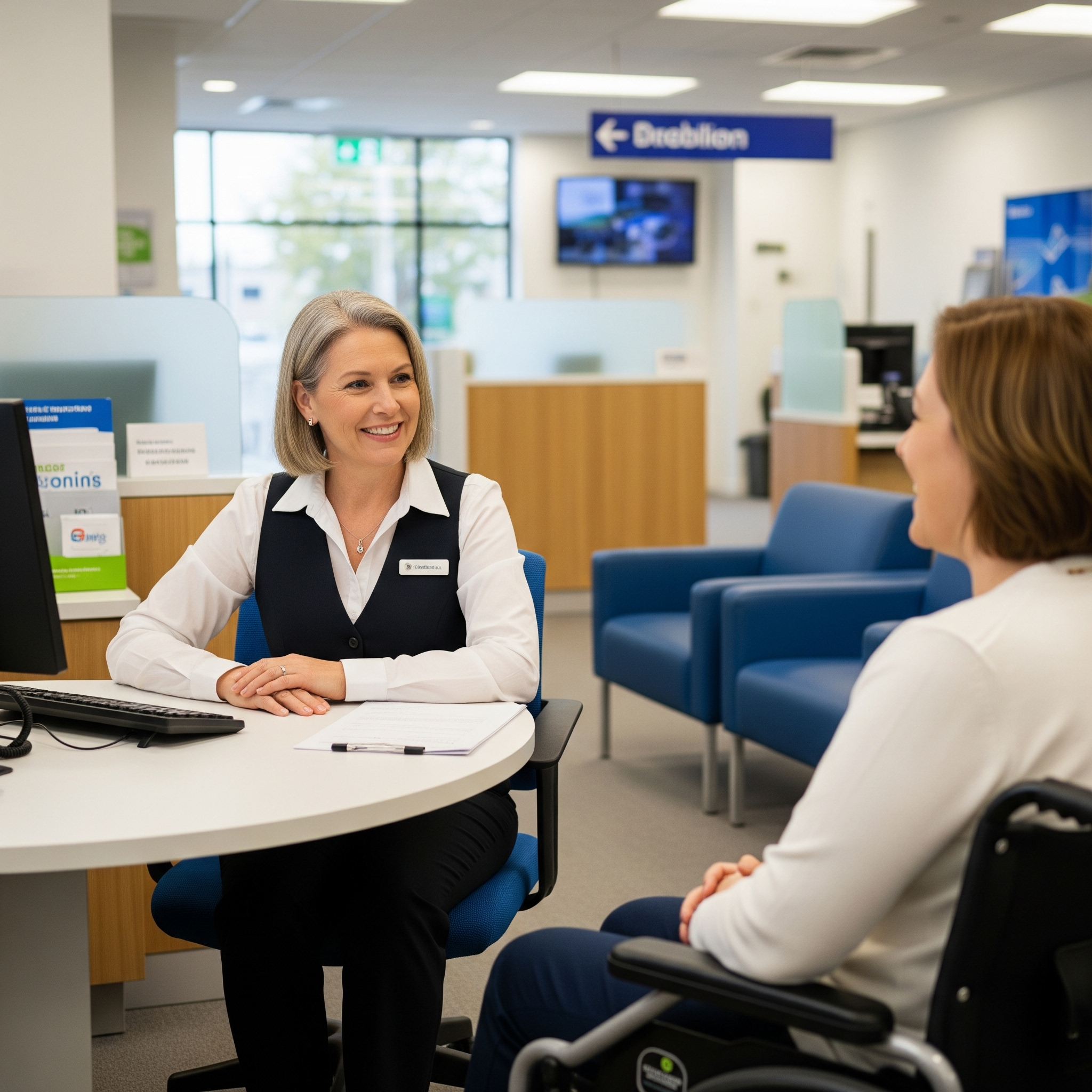 Bank employee communicating respectfully with a customer