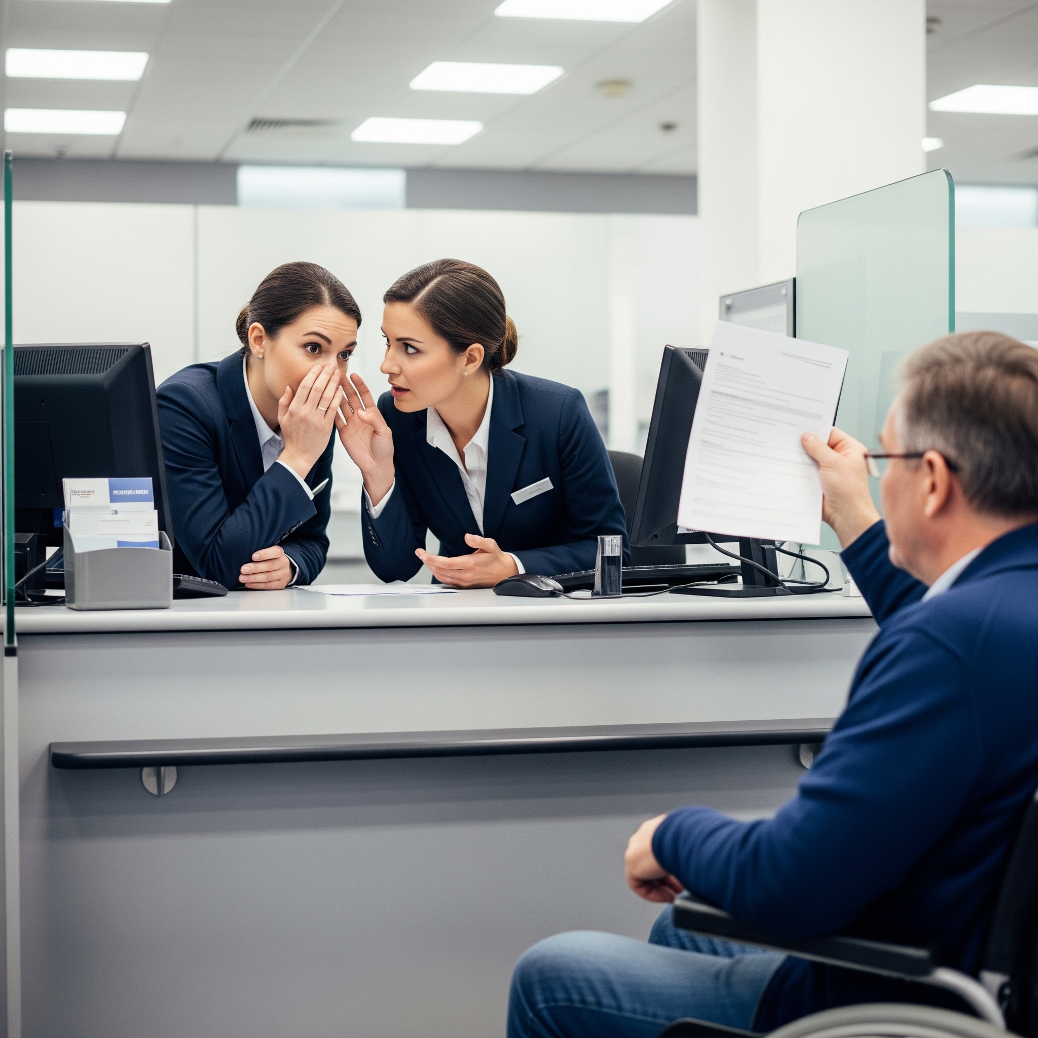 Confused bank staff